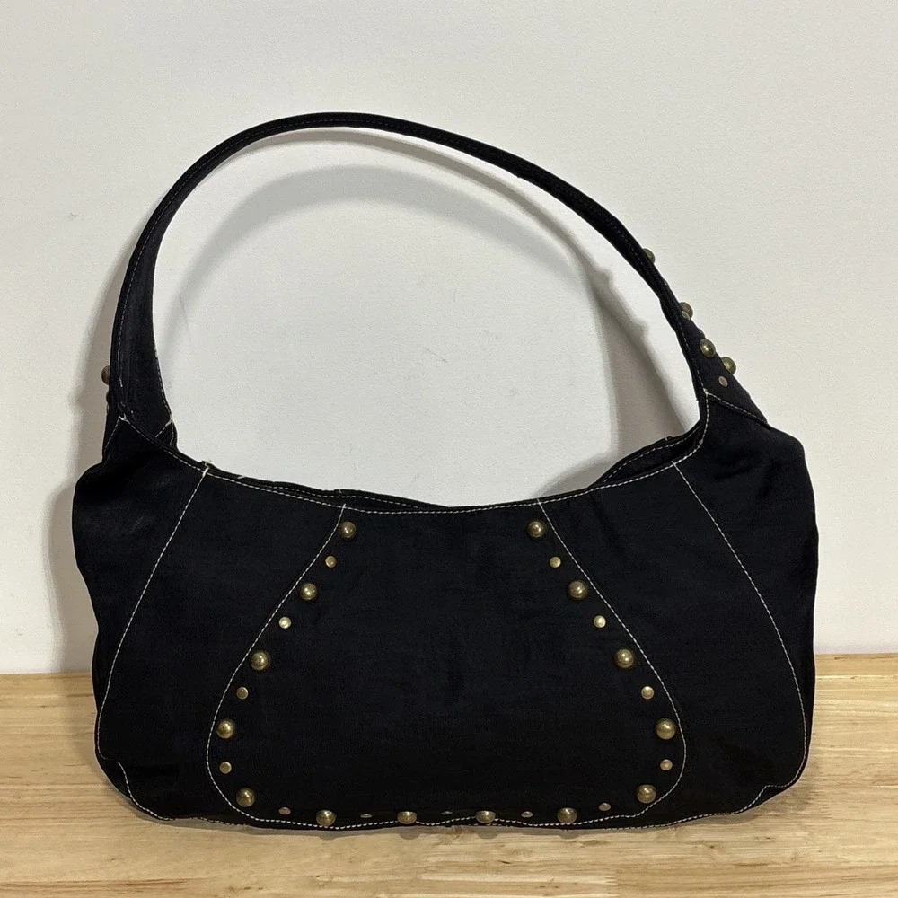 Kenneth Cole Reaction Black Studded Hobo Shoulder Bag Purse Y2K Boho